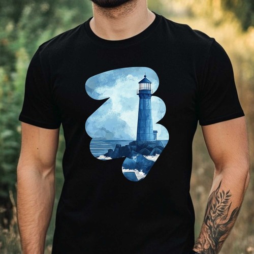 Shirt uomo fantasia faro blu - t-shirt,