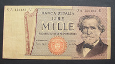 1000 lire Verdi II° tipo 1969 Carli Lombardo  VARIANTE CARTA OCRA