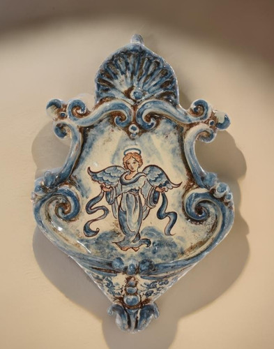 Acquasantiera angelo azzurro - acquasantiera,