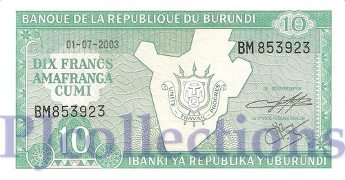 Burundi francs 2003 pick - 10,