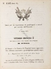 Decreto Regno Italia - Requisizione quadrupedi e veicoli servizio Esercito 1873