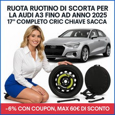 🚗 Ruotino di Scorta 17" per AUDI A3 fino al 2025 - Cric, Chiave e Sacca 🎁🎁🎁