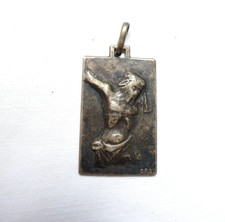 VECCHIO PENDENTE CIONDOLO RELIGIOSO ARGENTO 800 GESU CRISTO CROCE MEDAGLIA