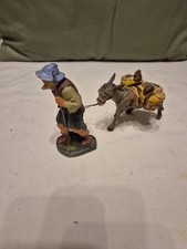 presepe confalonieri pastore con asino che porta galline anni 50 uomo cm 10