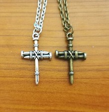 Collana Catenina Ciondolo Croce in Chiodo Argento o Bronzo Uomo Donna Vintage