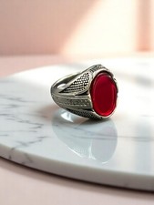 Anello uomo Agata Naturale Ovale Rossa Acciaio Chirurgico misure 9, 10, 11, 12