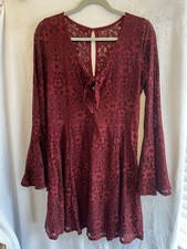 Abito donna Hollister in pizzo bordeaux con maniche a campana nuovo con etichetta party boho