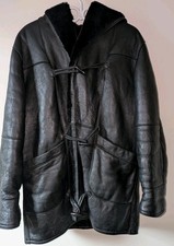 Giacca nera vintage E.bosson vera pelle di shearling con cappuccio taglia L