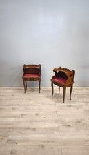 81820 Coppia di comodini in legno con piano in velluto