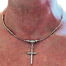 Collana da uomo rosario con croce argento catenina girocollo lunga 50 cm donna