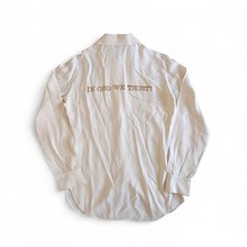 Moschino Couture 1990s Vintage White "In God We Trust" Rayon Button Shirt 42-M
