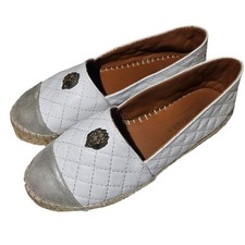 Kurt Geiger Morella Eagle espadrillas trapuntate bianco argento punta cappuccio taglia 38,5 taglia 8