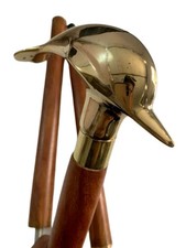 Bastone da passeggio in legno marrone unico manico testa ottone massiccio des...