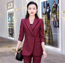 Tailleur Completo Donna Set Ufficio Giacca Blazer Pantaloni Ufficio Rosso 38314