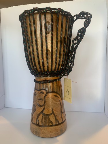 Deep carved elephants djembe - carved,