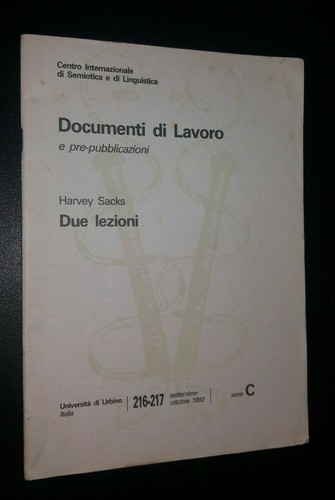 Harvey sacks due lezioni - due, 1992