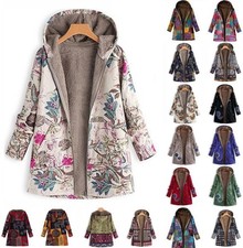 Giacca donna invernale pile con cappuccio cappotto zip outwear STAMPATO outdoor TAGLIE FORTI