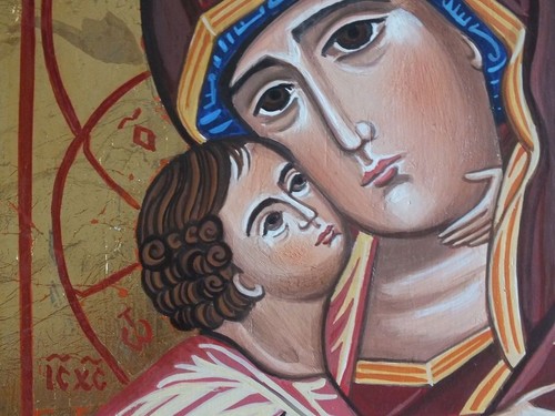 Icona dipinta mano tavola - su,