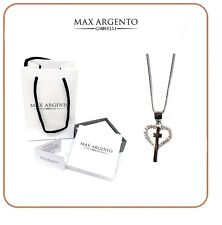 COLLANA E CIONDOLO CROCE CUORE CON ZIRCONI ARGENTO 925