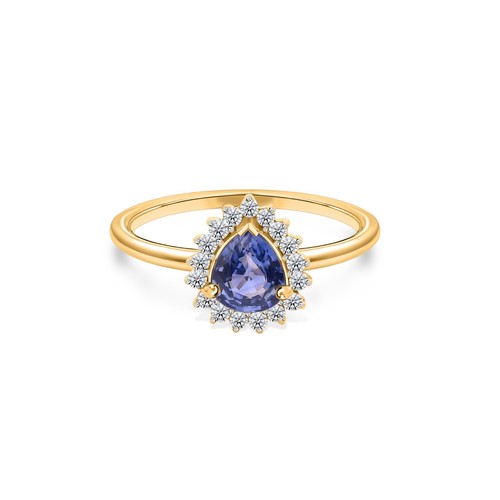 Anello aureola zaffiro blu