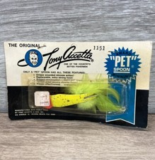 Tony Accetta Pet Cucchiaio Giallo Sparkle Esca da Pesca Nuovo Con Scatola 1151 Piumato Vintage