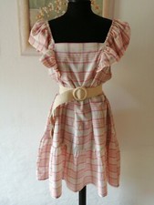 Abito Cotone Fantasia Quadri Rosa/panna TG Unica 42 44 Maniche Farfalla...