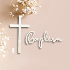 Set Di Decorazioni Per Torte Personalizzate Per Battesimo Con Nome E Croce