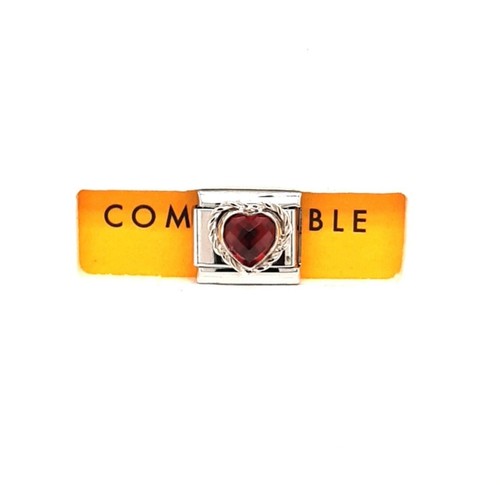 Charm cuore zircone rosso link - zircone,