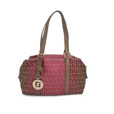 Autentica borsa a tracolla Fendi rosa marrone monogramma zucchero tela Boston