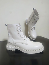 Calvin Klein Combat Boots 40 EU 9,5 US "Nannie" White Full Grain Leather + Studs