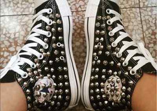 Converse All Star Nere Alte personalizzate con Borchie argento no teschi Clean