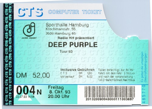 Deep purple ticket - 1993, tour