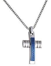 collana catena ciondolo acciaio croce con spineli blu rossoamante uomo