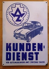 CLIENTI AWZ - SERVIZIO - P 70 Trabant VEB AUTOMOBILWERK ZWICKAU vecchia insegna smaltata 