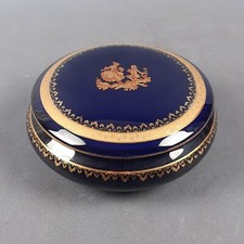 Cofanetto Porcellana Limoges France Blu Decoro Oro Zecchino Scatola Vintage 1960