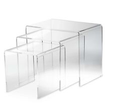 Tris Trittico in Plexiglass Trasparente Design Tavolini Comodini Sala 40/35/30cm