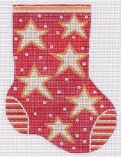 5 MINI CALZA NATALIZIA STELLATA 1/4" X 4" DIPINTA A MANO TELA PUNTO AGO 18CT