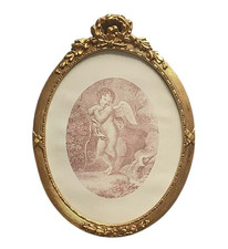 Stampa Antica Angelo Putto di BARTOLOZZI Cornice Ovale Stile Luigi XVI Vintage