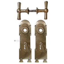 Set Pomello Porta Biedermeier Antico IN Ottone Vecchio Maniglie per Porte 78mm