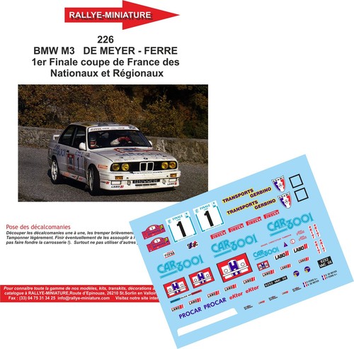 Decals ref 0226 bmw m3 - decals, 1/43