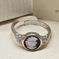 Anello Con Cammeo Inciso A Mano, Montatura Regolabile In argento925 Placcato Oro