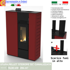 Stufa a Pellet SLIM Canalizzata 12Kw ROSSO A+ 4 STELLE Rendimento 94,39% 294M3