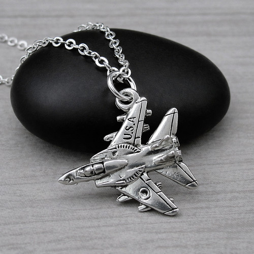 Collana jet caccia - usa, argento