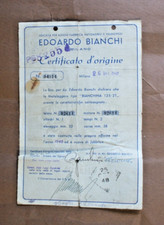 713Z-EDOARDO BIANCHI CERTIFICATO D'ORIGINE BIANCHINA 125 2T ANNO 1948