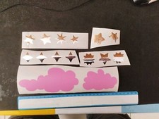 Set Adesivi Vinile Nuvole Stelle Cameretta Bambini Finestra Tende Bianco Rosa 