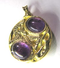 1 Ciondolo pendente celtico argento 925 dorato occhi di drago ametista cabochon