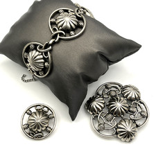 Set Bracciale Spilla Pergamena Cupola Tono Argento Elsa Schiaparelli Vintage