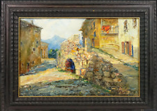 Dipinto olio su compensato Alessandro LUPO (1876-1953) Ponte Romano ad Aosta