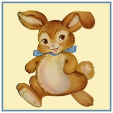 Contemporary Easter Bunny with Blue Bow Counted Cross Stitch Pattern