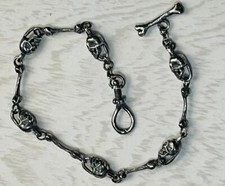 Antique Vittoriano Argento Sterling Memento Mori Teschi Orologio da Tasca Catena